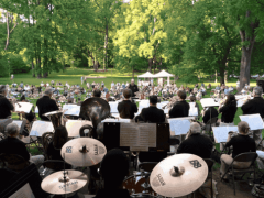 View from back stage looking out during a concert in the park in Falls Church, VA