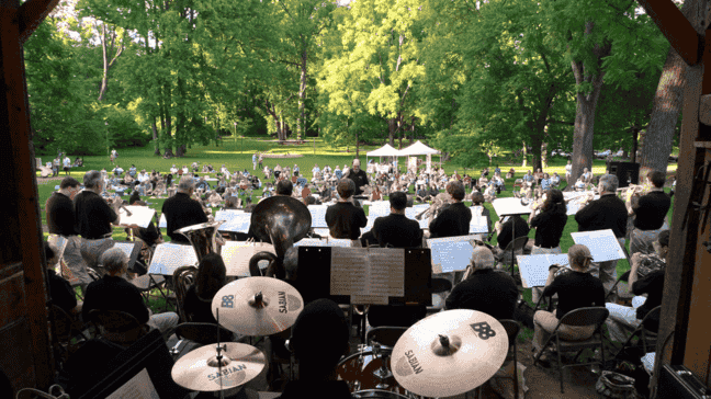 View from back stage looking out during a concert in the park in Falls Church, VA